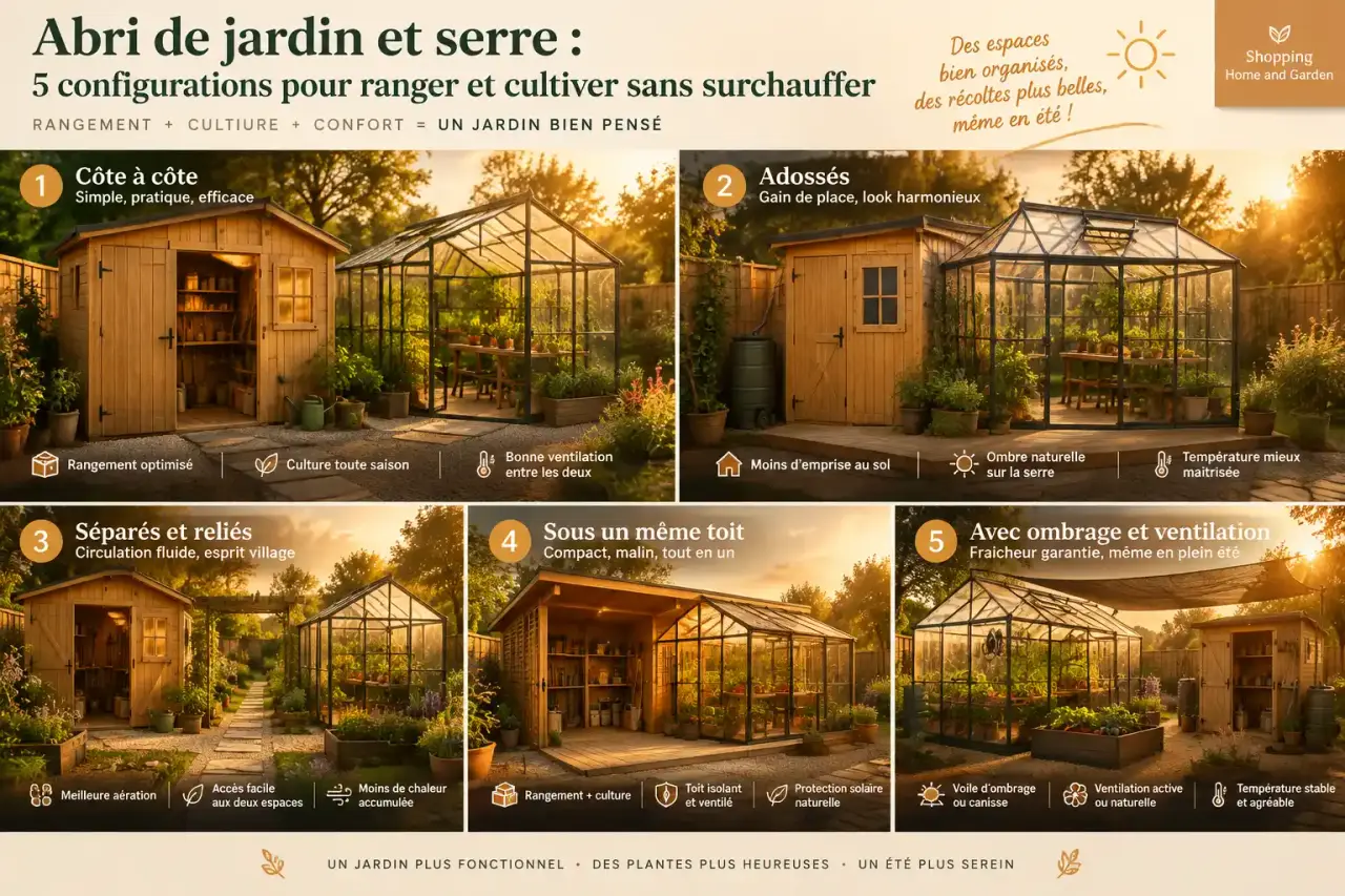 Abri de jardin et serre : 5 configurations pour ranger et cultiver sans surchauffer