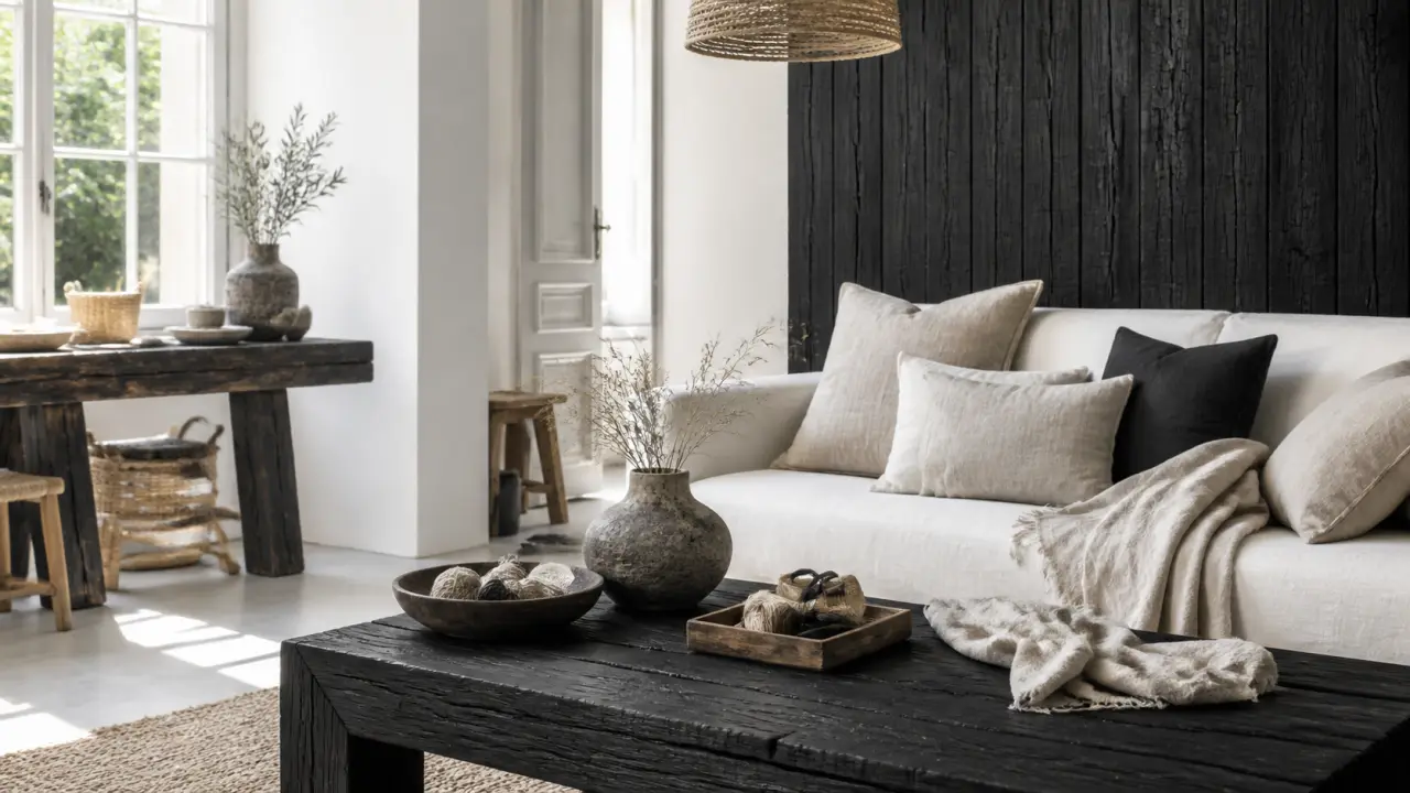 Ambiance DIY chaleureuse autour du bois brûlé et du lin lavé