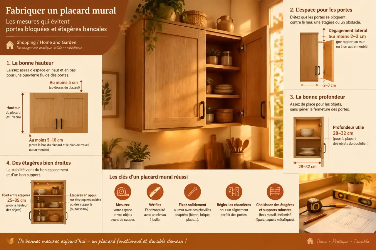 Fabriquer un placard mural : les mesures qui évitent portes bloquées et étagères bancales