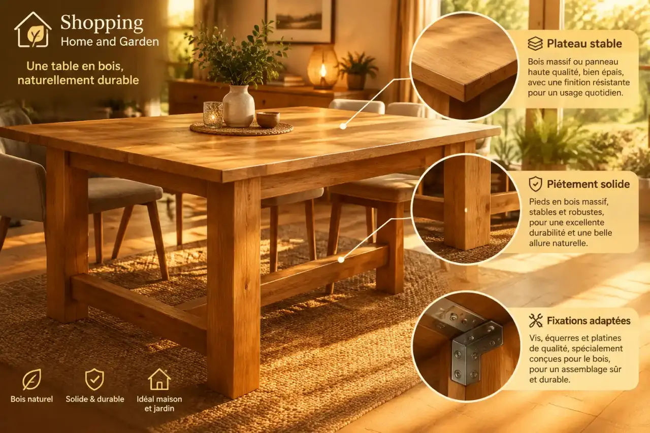 Faire une table en bois : un plateau stable, un piétement solide et des fixations adaptées