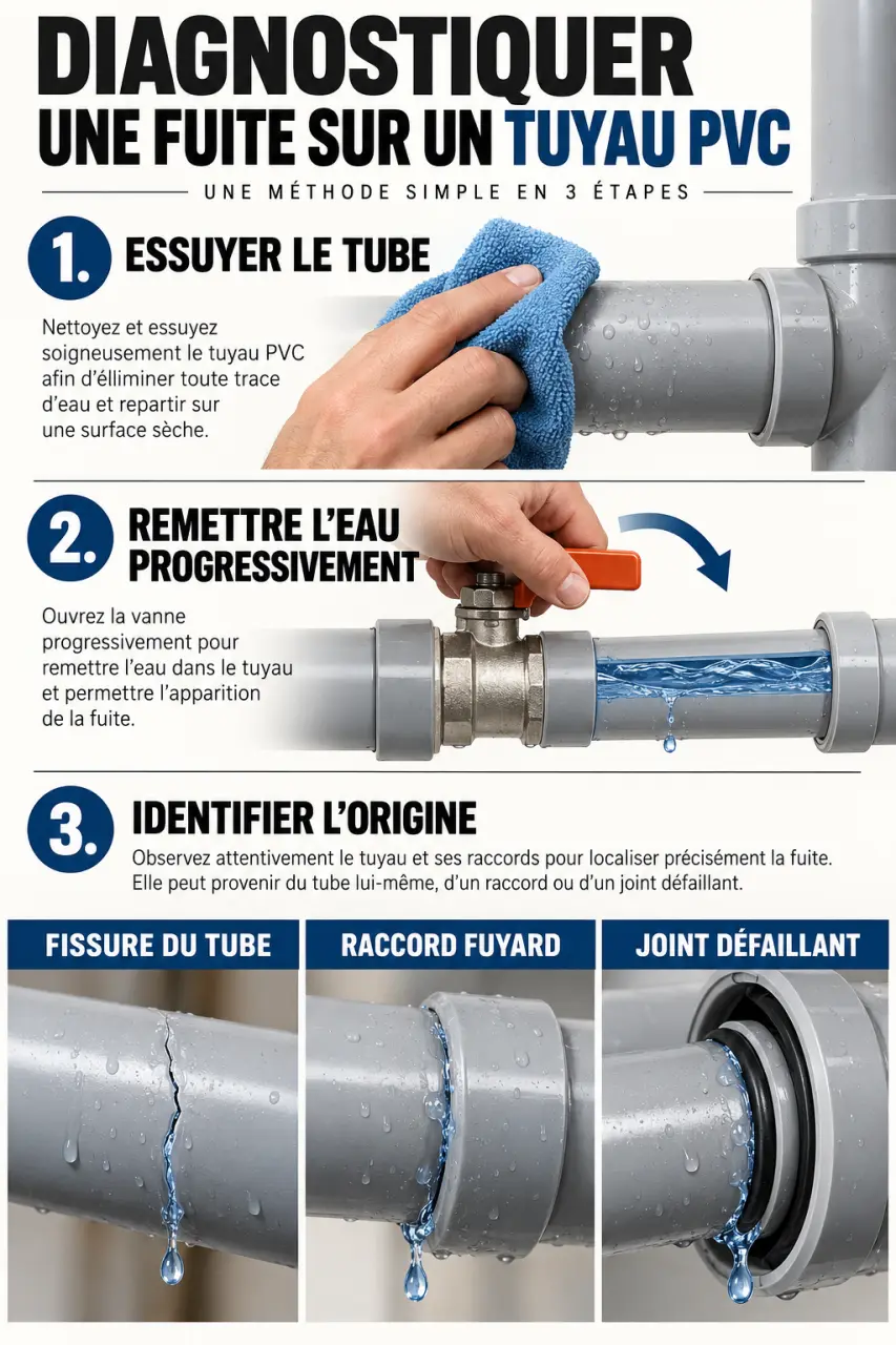 Diagnostic d'une fuite avant réparation de tuyau PVC